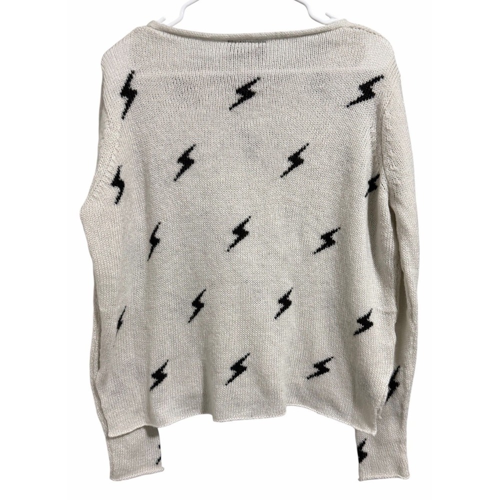 Wooden Ships Paola Buendia White Knit Sweater W/Black Lighting Bolts Size XS/S - Picture 2 of 10